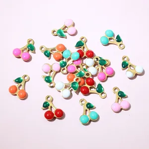 Colorful 10x7mm cherry charms in stainless steel and enamel for DIY jewelry making
