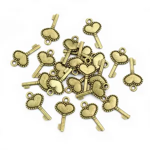 Set of vintage bronze alloy heart key pendants for DIY necklaces and bracelet jewelry
