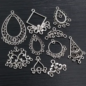 Set of 10 antique silver alloy hollow pendants for DIY jewelry making accessories