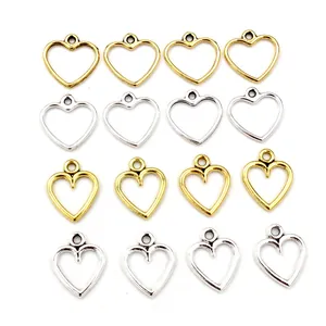 Set of 16 hollow heart alloy charms in gold and silver finish for DIY jewelry making