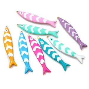 Fish enamel charms in 8 vibrant colors with golden metal base for DIY jewelry making