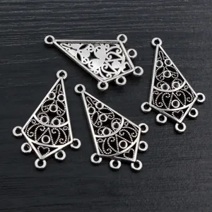 Antique silver triangular alloy pendant connector for DIY jewelry making and craft projects