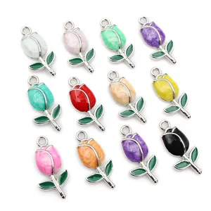 Colorful 21x10mm tulip flower charms for DIY jewelry making in eleven vibrant enamel finishes