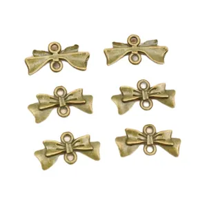 Set mit 6 Vintage-Bronze-Schleifenanhängern mit zwei Ösen für DIY-Schmuckherstellung