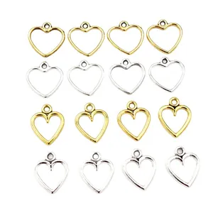 Set of 16 gold and silver alloy hollow heart charms for DIY jewelry making