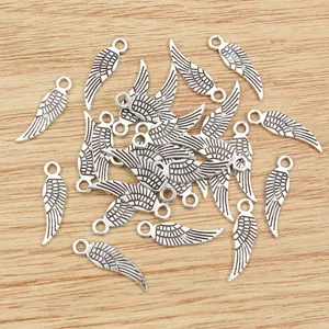 Silver alloy feather wing charms for DIY necklace and bracelet jewelry making