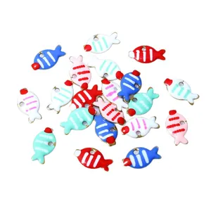 Colorful fish enamel pendants in stainless steel for DIY jewelry making accessories