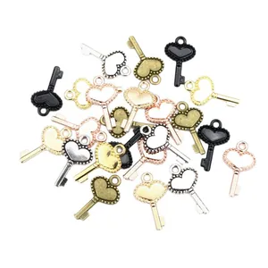 Alloy heart key charm pendants in multiple metal finishes for DIY jewelry making