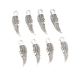 Set of 8 vintage silver alloy feather wing charms for DIY jewelry making and necklaces