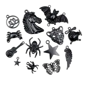 Black alloy DIY pendant set with bat, spider and butterfly shapes for jewelry making