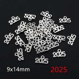 Macro detail of silver 2025 graduation cap charm with 9x14mm size marking for DIY jewelry