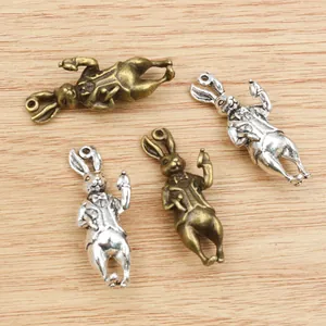 3D vintage rabbit pendants in bronze and silver finishes for DIY jewelry making