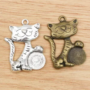 Lucky cat charms in silver and bronze finish for DIY necklace jewelry making