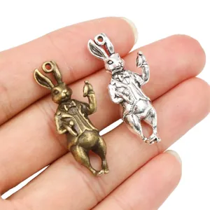 3D Rabbit alloy pendants in antique bronze and silver finishes for DIY jewelry making