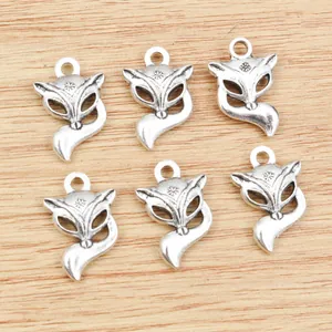 Set of 6 vintage silver fox head alloy pendants for DIY necklace jewelry making
