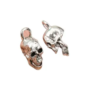Antique silver skull pendant for DIY jewelry making with top ring and gothic design