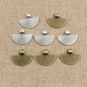 Semicircle fan shape alloy pendants in silver and bronze for DIY jewelry making
