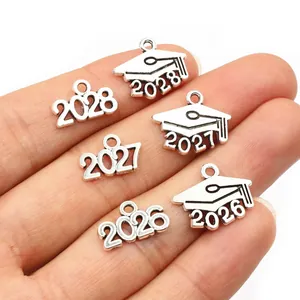 Antique Silver Alloy Graduation Charms Graduation Cap And Year Number Pendants For DIY Jewelry Making Necklaces Bracelets Class Of 2025 2028