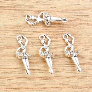 Silver alloy ballet dancer charms set of 4 for DIY jewelry making and necklaces