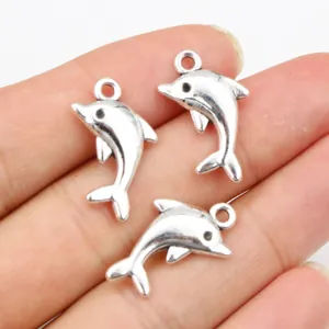Zinc Alloy Dolphin Shape Pendant For DIY Jewelry Making Antique Silver Metal Animal Charm Accessory For Necklace Bracelet Craft