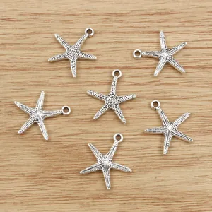 Set of 6 vintage silver starfish alloy charms for DIY jewelry making and necklace crafts