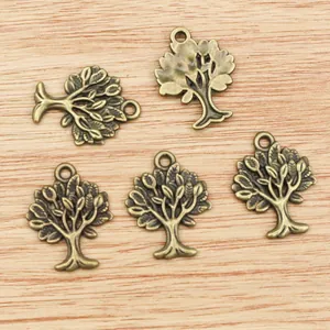 Set of 5 bronze alloy tree of life pendants for DIY jewelry making and necklaces