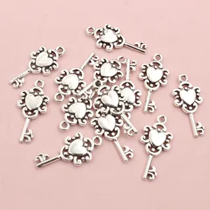 Antique silver heart-shaped key charms for DIY jewelry making and necklaces