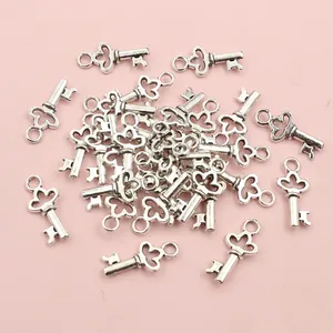 Bulk antique silver clover key pendants for DIY necklace and jewelry making