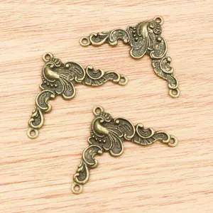 Vintage bronze alloy flower pendant connector with peacock relief for DIY jewelry