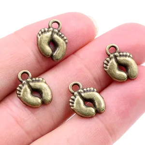 Pendentifs empreintes de bébé en métal bronze antique pour bijoux DIY lot de 4