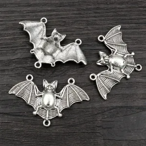 Antique silver bat pendants for DIY jewelry making with four connector loops