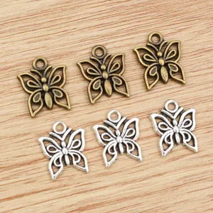 Set of 6 butterfly charms in bronze and silver for DIY jewelry making and crafts