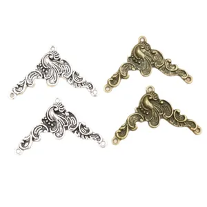 Vintage style metal peacock charm connector for DIY jewelry making in silver and bronze