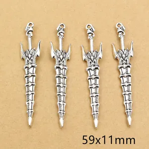 Retro silver alloy sword charms with owl hilt and bone-shaped blade for DIY jewelry