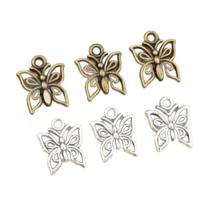 Set of 6 hollow butterfly alloy pendants in antique bronze and silver for DIY jewelry