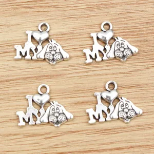 Antique silver puppy heart charm for DIY jewelry making necklaces and bracelets