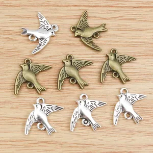 Antique silver and bronze bird charms in 22x18mm alloy for DIY jewelry making
