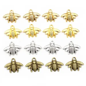 Set of 16 bee-shaped alloy charms in four colors for DIY jewelry making and crafts