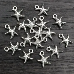 Antique silver starfish pendants for DIY jewelry making, starfish alloy charms 16x13mm