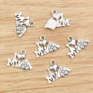 Antique silver alloy dog heart pendants for DIY necklaces and bracelets, 18x15mm size