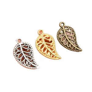 Alloy leaf pendants for DIY jewelry in gold silver and bronze with镂空 textures