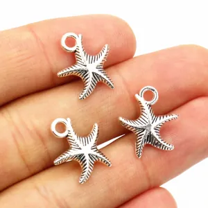 Zinc alloy starfish charms with antique silver finish and striped texture for jewelry DIY