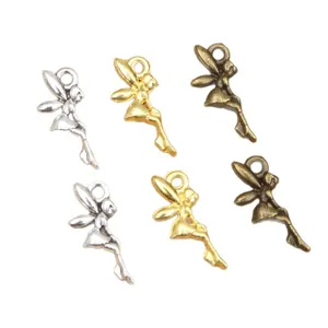 Set of six alloy fairy charms in silver gold and bronze finishes for DIY jewelry making