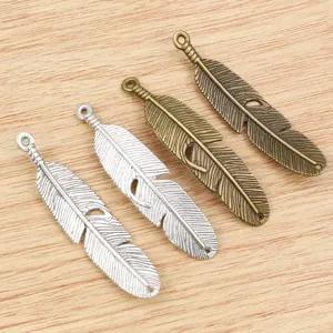 Zinc alloy feather charms in silver and bronze for DIY necklace and bracelet making
