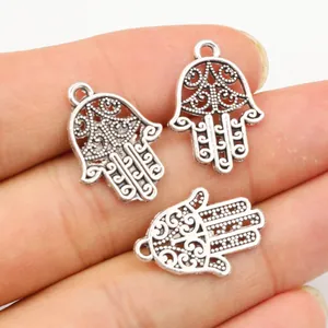 Antique Silver Alloy Hollow Out Hamsa Hand Of Fatima Pendant Charms For DIY Jewelry Making Necklace Bracelet Accessories
