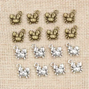 Mini alloy crab charms in antique bronze and silver finish for DIY jewelry crafts
