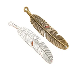 Antique gold and silver feather charms for DIY jewelry making pendants 57x13mm