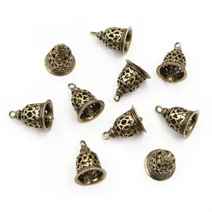 Vintage 3D brass hollow bell pendants for DIY jewelry making and craft accessories