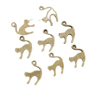 Eight bronze alloy cat charms for DIY jewelry pendants with sleek silhouette design