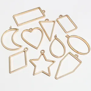 Lot de 10 cadres métalliques géométriques dorés pour bijoux en résine et pendentifs DIY